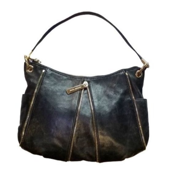 Michael Kors Newman Leather Hobo Bag Zip Accent Gold Hardware - Picture 1 of 12
